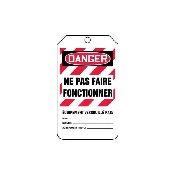 Accuform French Safety Tags, DANGER DO NOT OPERATE EQUIPMENT LOCKED OUT BY, 5.75in x 3.25in, RP-Plastic, 5PK FRMLT409PTM - main